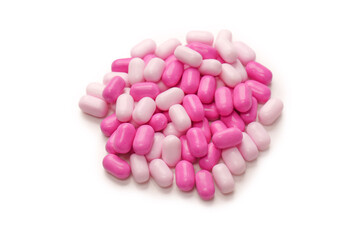 Sweet multicolored candies isolated on white background.