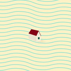 Cute house and wave. Vector illustration design.