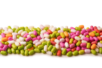 Sweet multicolored candies isolated on white background.