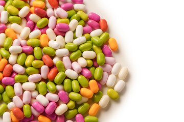 Sweet multicolored candies isolated on white background.