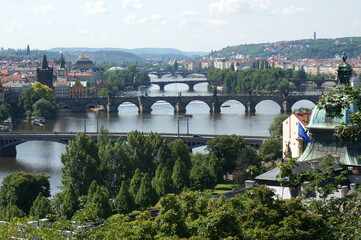 Bridges crossing Vltava River. Prague, Czechia.