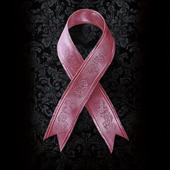 Pink awareness ribbon against dark backdrop
