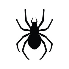 Creepy black spider silhouette vector arachnid icon.