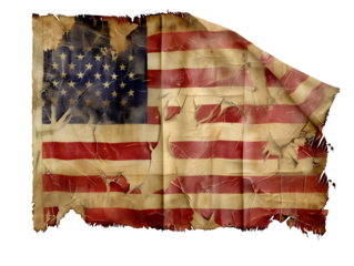 Vintage American Flag with Warm Tones and Frayed Edges in Slow Motion Isolated to Transparent Background