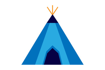 Vector illustration of a blue camping tent in the style of a Native American teepee. Ideal for outdoor adventures, wilderness camping, festivals, and nature-themed projects. High-resolution PNG