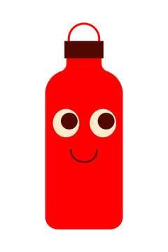 High-resolution PNG of a red water bottle cartoon character with googly eyes in kawaii style, isolated on transparent background. Perfect for hydration, fitness, eco-friendly, kids, lifestyle designs