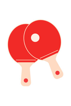 High-res illustration of two red table tennis paddles with beige handles, overlapping on a white background. Perfect for sports, games, recreation, hobby and activity-themed designs. Isolated PNG