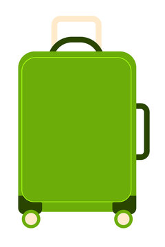 Green wheeled suitcase luggage with handle isolated on white background. Travel bag icon for vacation, business trip, airport, tourism, holiday planning and transportation concept illustration. PNG