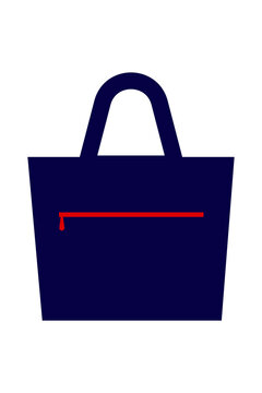 Navy blue tote bag with zipper and handles isolated on white background. Minimalist shopping, bag design for retail, fashion, eco-friendly lifestyle, carrying groceries or everyday items