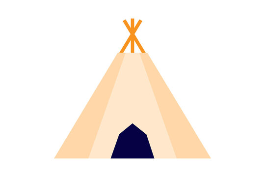 Vector illustration of a beige camping tent in the style of a Native American teepee. Ideal for outdoor adventures, wilderness camping, festivals, boho, and nature-themed projects. High-resolution PNG
