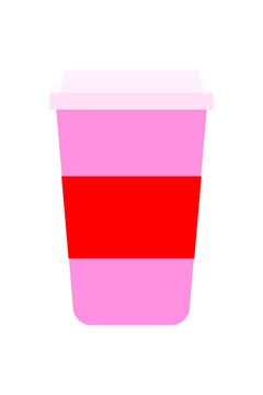 Vector illustration of a vibrant pink takeaway coffee cup with a red sleeve and pastel lid. Perfect for caf&eacute; branding, beverage designs, breakfast themes or lifestyle and food-related creative project
