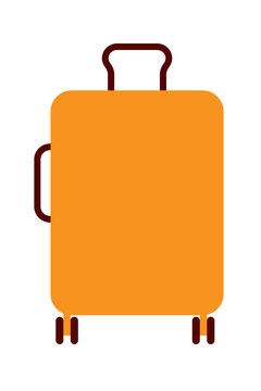 Orange wheeled suitcase luggage with handle isolated on white background. Travel bag icon for vacation, business trip, airport, tourism, holiday planning and transportation concept illustration. PNG