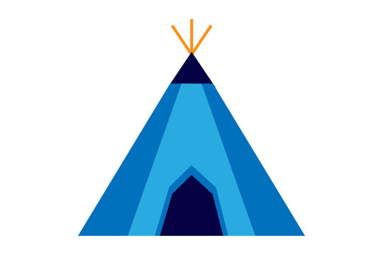 Vector illustration of a blue camping tent in the style of a Native American teepee. Ideal for outdoor adventures, wilderness camping, festivals, and nature-themed projects. High-resolution PNG