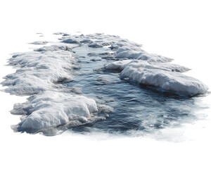 Water flowing through patches of snow