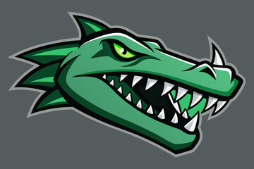 Stylized green crocodile head with sharp teeth alligator reptile