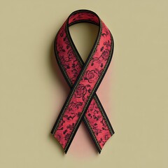 Pink awareness ribbon with floral pattern and black trim