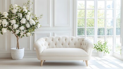 "Minimalist White Chair by Window"