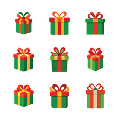 Set of Christmas Colorful Gift Box Vector Design