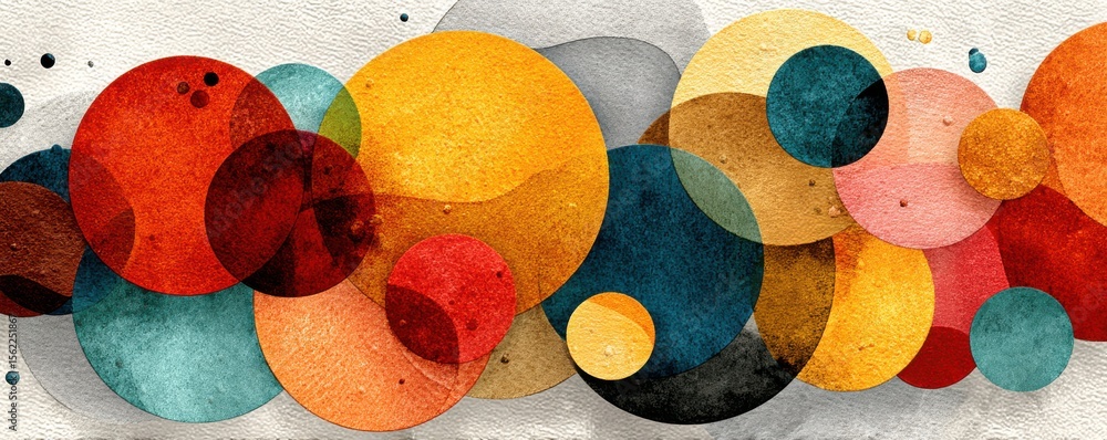 Poster abstract art with overlapping colorful textured circles in modern composition