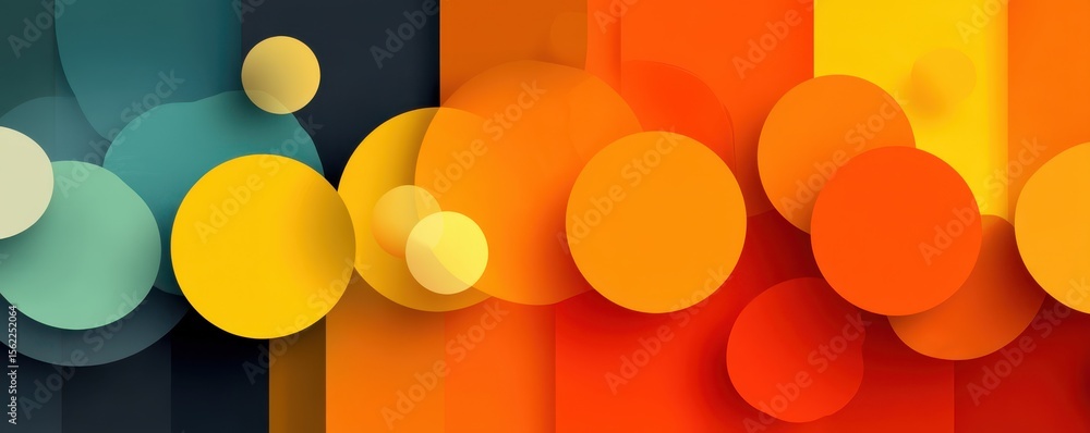 Poster abstract design with vivid orange and yellow overlapping circular shapes