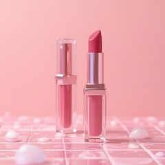 Elegant Pink Lipstick and Lip Gloss Product Shot