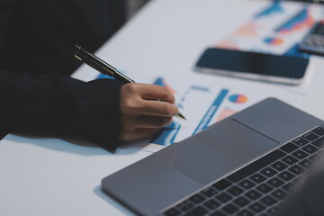 Audit concept,Administrator business man financial inspector and secretary making report...