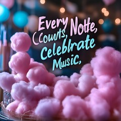 Pink cotton candy stacks, celebratory music
