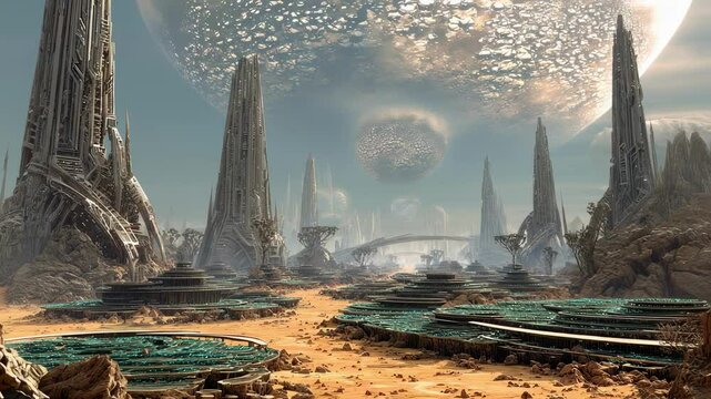 Scifi scene of an alien planet where their dominant species has evolved to have a collective telekinetic ability, able to move entire buildings and reshape their world with just a thought.