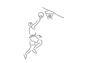 basketball player in mid-air making a powerful jump shot towards the hoop. 