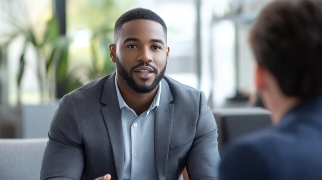 Male leader mentoring young professionals, calm and focused expression, corporate mentoring concept generative ai