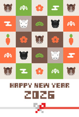 ドット絵 年賀状（2026年 午年）　縦（100mm&times;148mm）
