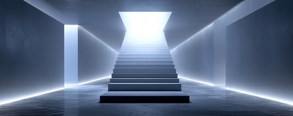 Brightly lit staircase in a modern minimalistic room with blue tones