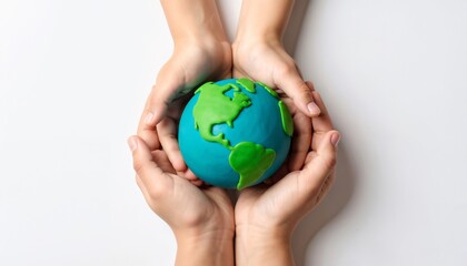 Children hands cradling a handmade globe, symbolizing environmental protection.