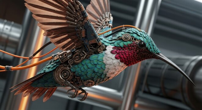 Intricate Steampunk Hummingbird Mechanical Avian Creature Detailed Mechanics