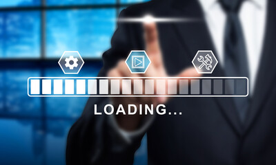 Loading Bar Concept with Businessman Touching Screen - Progress, Download, Upload, System Update, Installation, Business Technology, Innovation