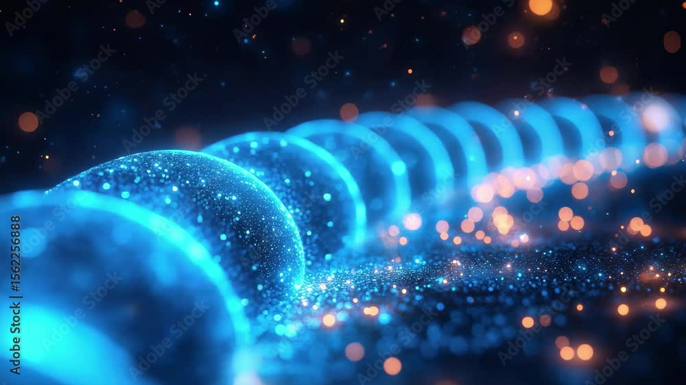 Poster stunning blue and orange light particles create a mesmerizing abstract pattern on a dark background