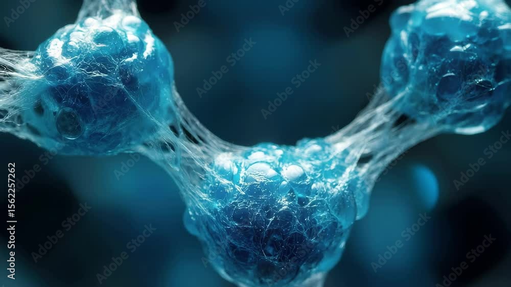 Poster molecules of water showing intricate blue interactions under a microscope in a laboratory setting