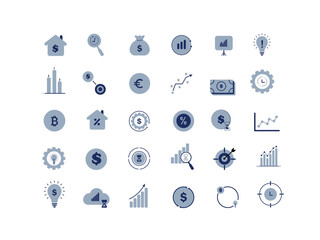 Business and Finance Icon Set &ndash; Minimal Analytics, Investment, and Marketing Vector Symbols