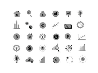 Business and Finance Icon Set &ndash; Minimal Analytics, Investment, and Marketing Vector Symbols