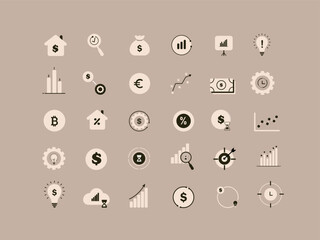 Business and Finance Icon Set &ndash; Minimal Analytics, Investment, and Marketing Vector Symbols