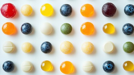 Health vitamins on a white background, perfect for wellness, nutrition, and healthy lifestyle visuals.