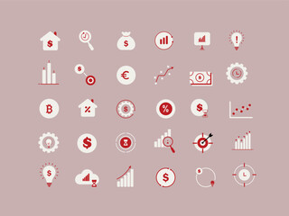 Business and Finance Icon Set &ndash; Minimal Analytics, Investment, and Marketing Vector Symbols