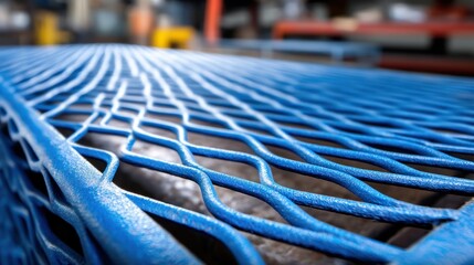 Obraz premium Blue lattice platform close-up, industrial equipment backdrop