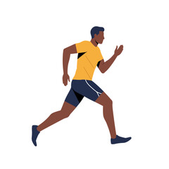 Fototapeta premium Dynamic Runner in Motion: A silhouetted, dynamic runner demonstrates the peak of human athleticism, captured in mid-stride against an isolated backdrop, symbolizing perseverance and vitality.