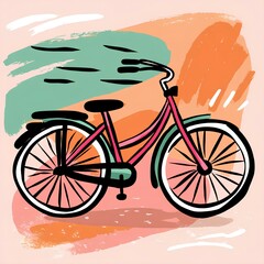 Fototapeta premium Cheerful and colorful bicycle set against a soft-toned background, ideal for artistic designs and lighthearted visuals.