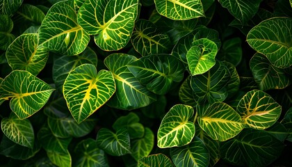 Tropical green and yellow stripe leaves as background