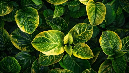 Tropical green and yellow stripe leaves as background