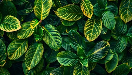 Tropical green and yellow stripe leaves as background