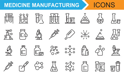 Science and Medicine Icons for Pharmaceutical Manufacturing