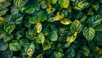 Tropical green and yellow stripe leaves as background